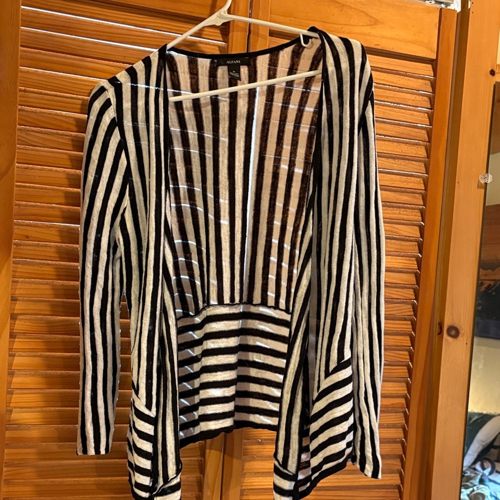 Alfani Black and White Striped Open-Front Cardigan